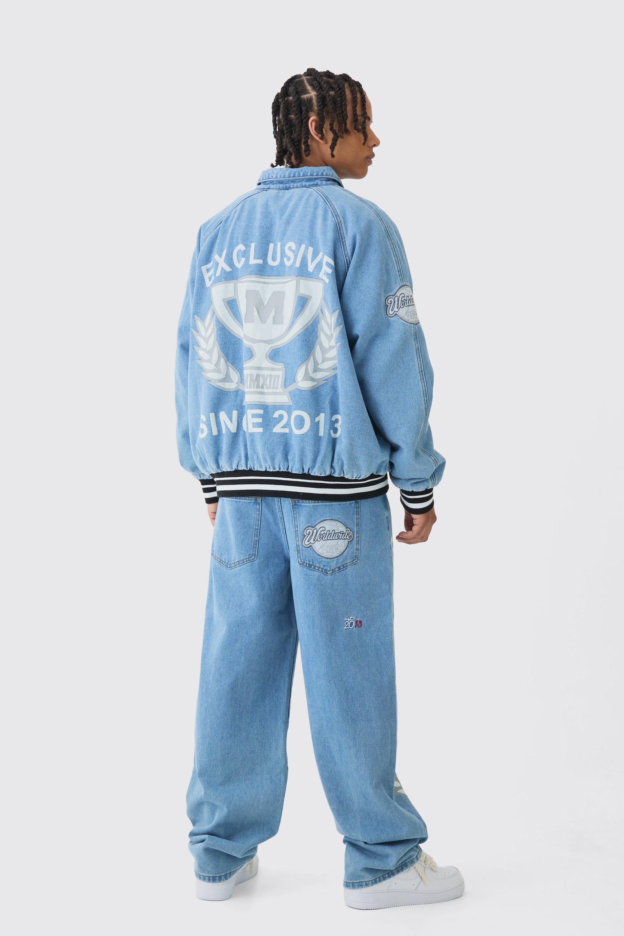 Oversized Denim Exclusive Applique Bomber Jacket boohoo